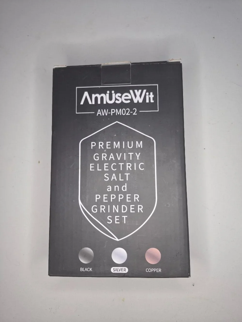 AmuseWit Gravity Electric Salt and Pepper Grinder Set AW-PM02-2 Silver New Box